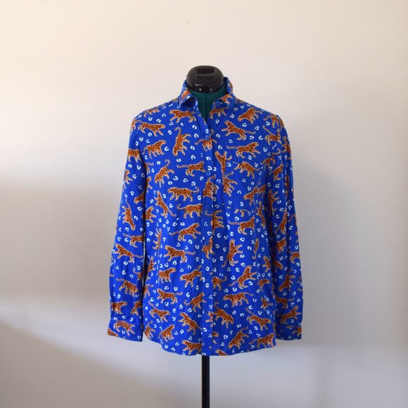 Alanna Leopard Blue Button Down Blouse - Picture 2 of 9